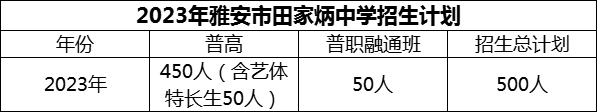 2024年雅安市雅安市田家炳中學(xué)招生計(jì)劃是多少？