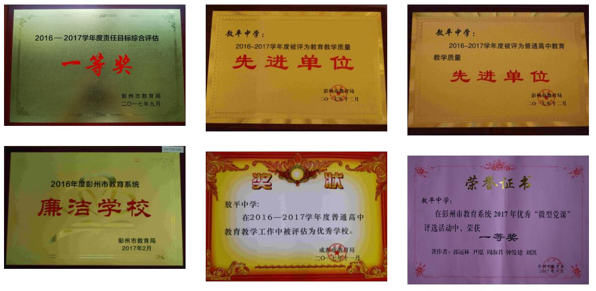 敖平中學(xué)辦學(xué)榮譽(yù)證書(shū)