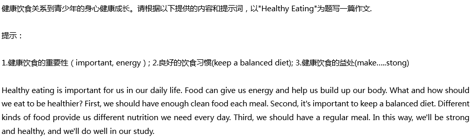 2020年中考英語(yǔ)滿(mǎn)分作文預(yù)測(cè)范文：Healthy Eating