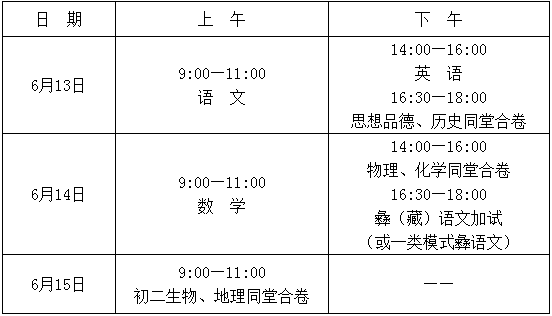 2020年涼山州中考時間是多久，會改變嗎？