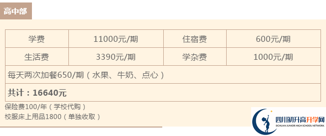 雅安北附實驗學(xué)校住宿費用是多少？